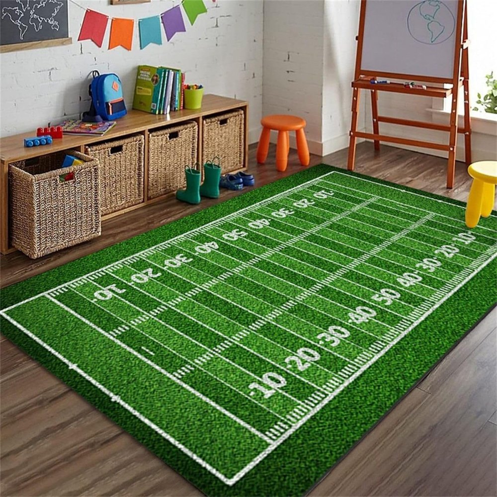 ZLXMN Green Soccer Field Rug, 24 x 43 in, Non-Slip Washable Indoor Mat