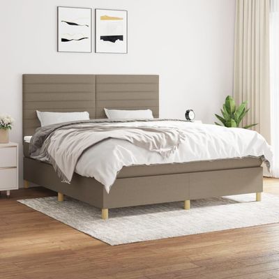 Teenpull 160x200 cm Box Spring Bed Set with Mattress, Taupe Fabric, Adjustable Headboard