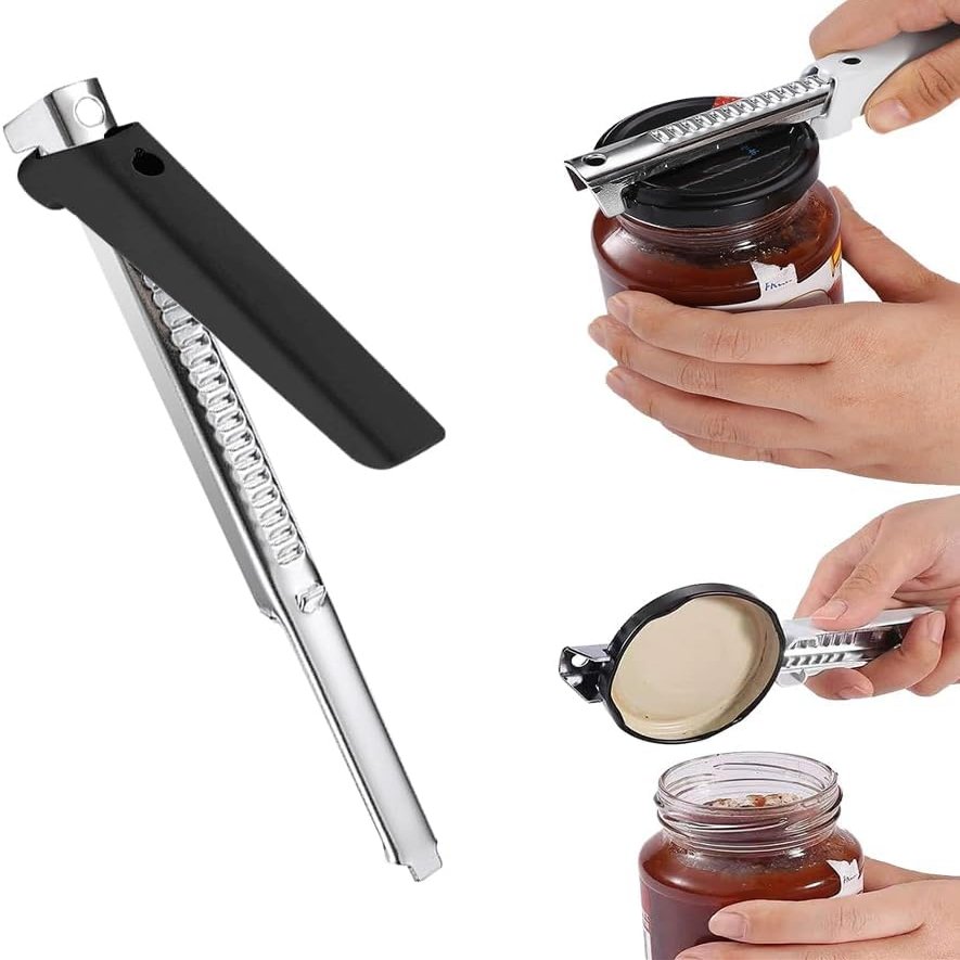 Adjustable Multifunctional Stainless Steel Lid Opener, Black