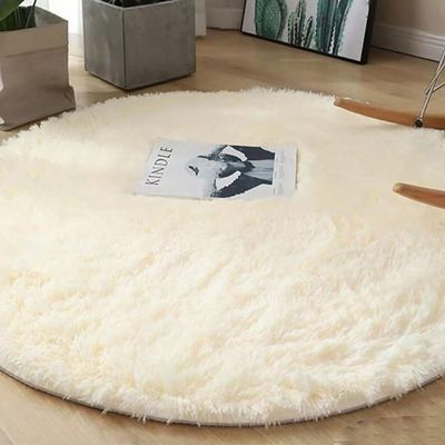 Round Shaggy Area Rug for Bedroom, Off-White, 160 cm
