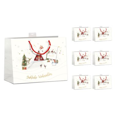 PremiumLine Large Christmas Gift Bags, Landscape Format | Coated & with Gift Tag | Sturdy, Reinforced Base & Rim | FSC Cardboard 210 g/m² | DIN A4 (32 × 26 × 12 cm), 6 Pack