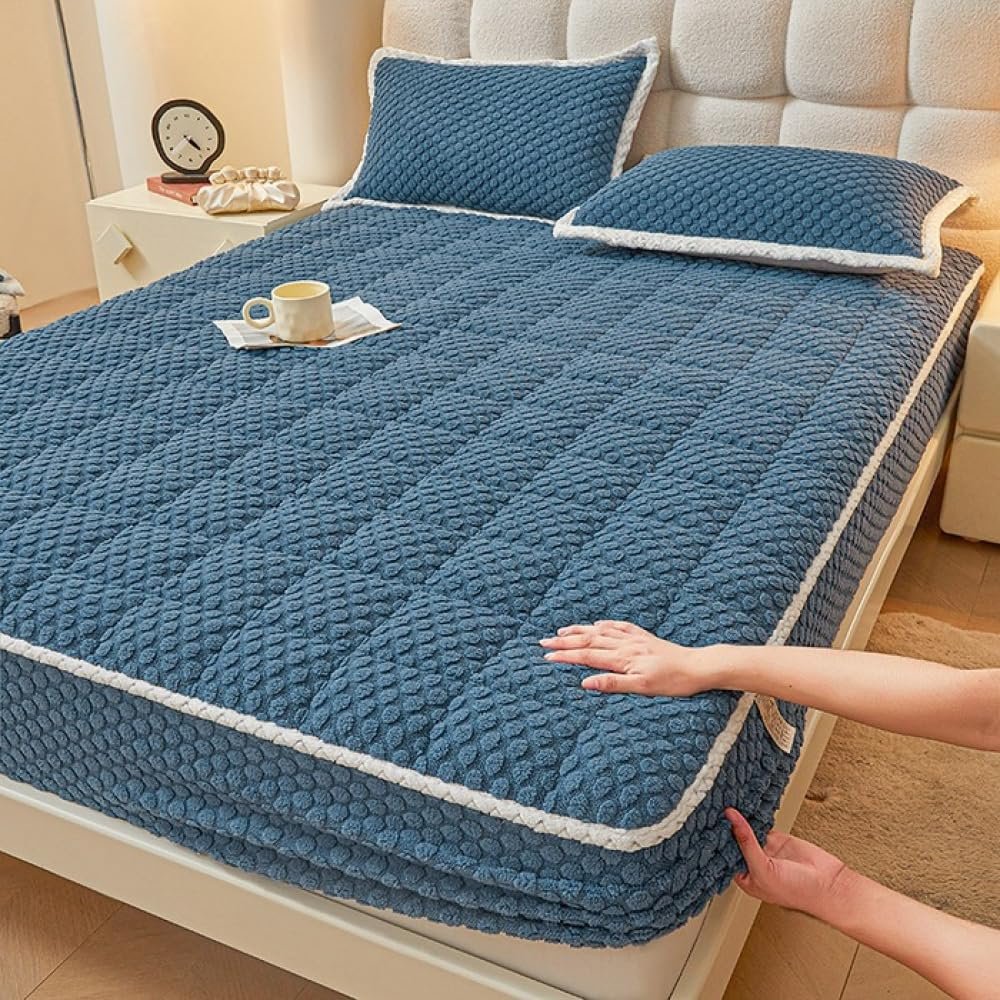 xotoa Four Seasons Microfiber Fitted Sheet, Blue, King, 3-Piece Set