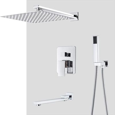 Concealed Shower System Set with Chrome-Plated Brass Shower Mixer, Hand Shower and 10-Inch Rain Showerhead
