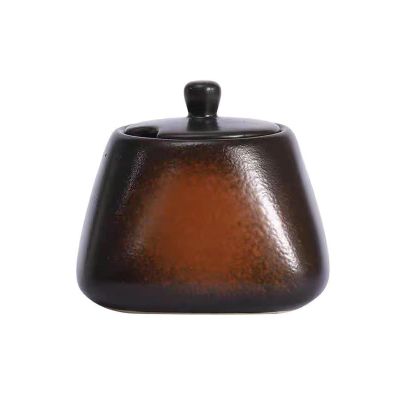 Square Ceramic Spice Container with Spoon, Disc Spring
