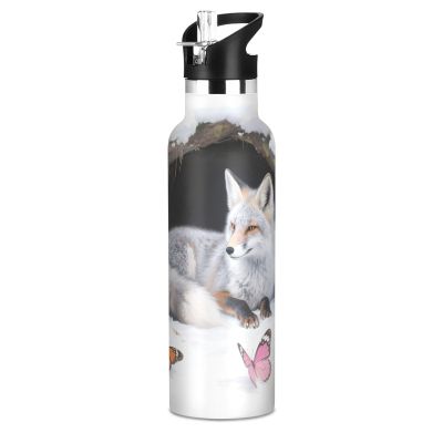 siphylline Winter Animal Fox Snow BPA-Free Leakproof Kids' Water Bottle with Handle