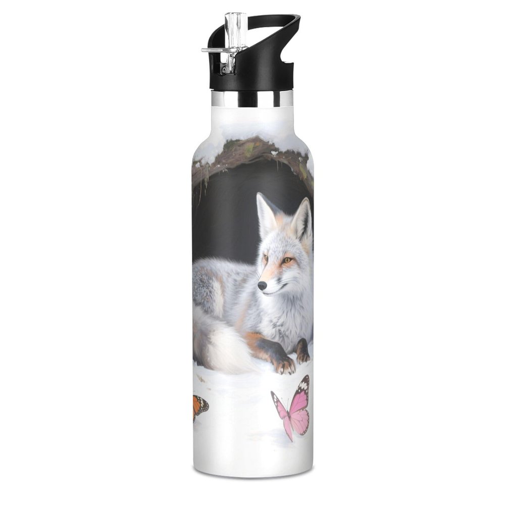 siphylline Winter Animal Fox Snow BPA-Free Leakproof Kids' Water Bottle with Handle
