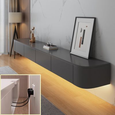 XDXINY Floating TV Media Console, Wall-Mounted TV Cabinet with Drawers, Gray + LED, 220 x 20 x 24 cm