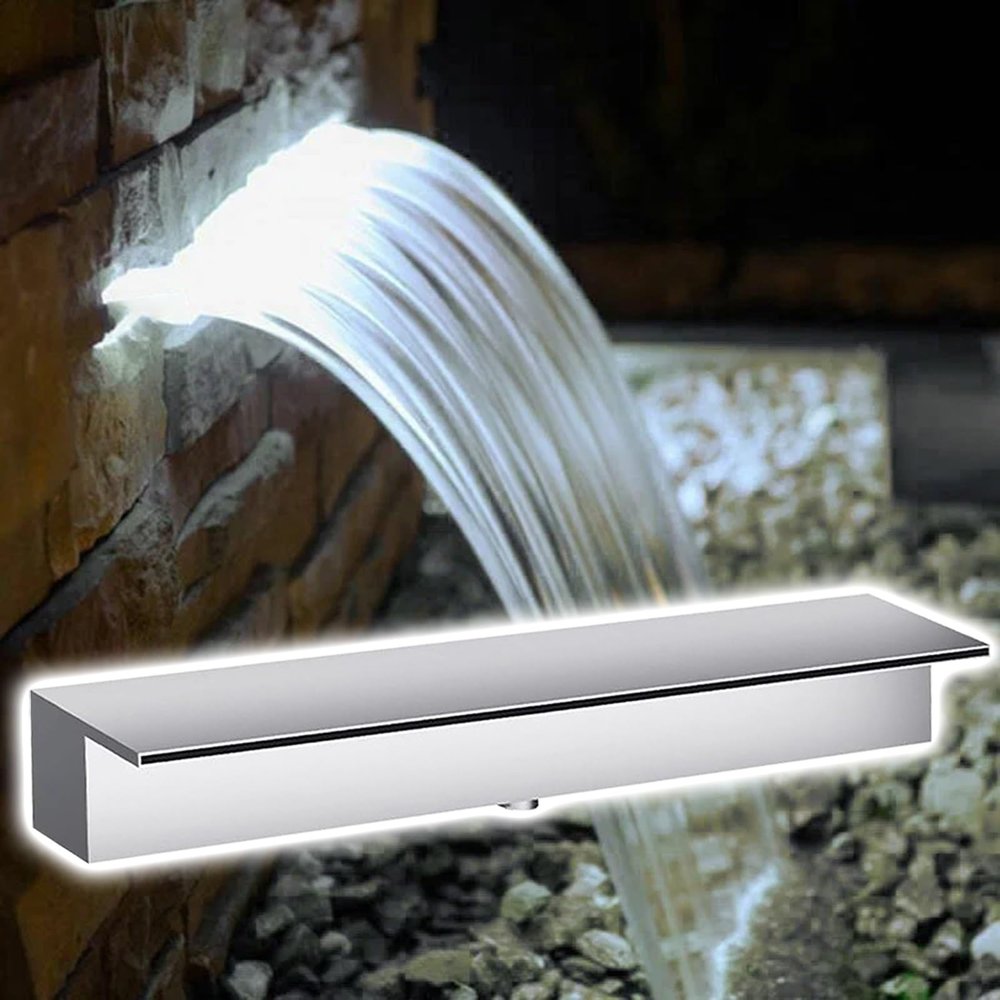 Stainless Steel Waterfall Spillway, 25/35/60/80/100/120/16/200 cm, Adjustable Pond Waterfall with Accessories (Silver, 22/56 cm)
