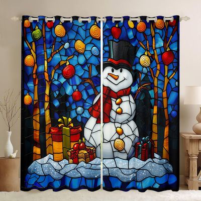 Manfei Winter Snowman Window Curtains, 2 Panels, Medium
