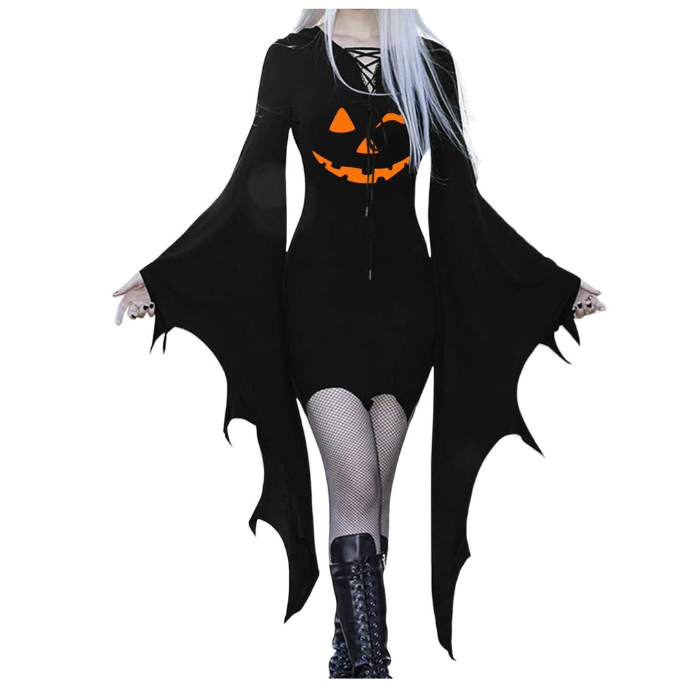 Women's Black Bat Witch Costume Dress