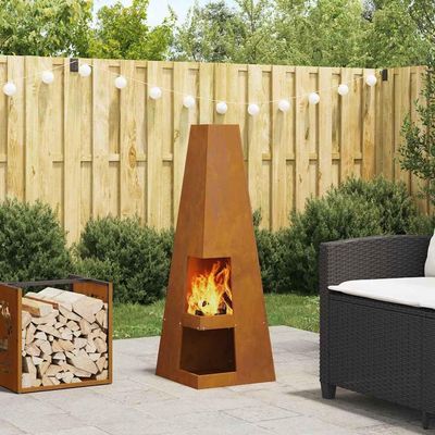 INLIFE Fire Pit Brown 35 x 35 x 100 cm Weather-Resistant Steel, Home & Garden, Fireplaces, Brown, 10.2 kg, 858947