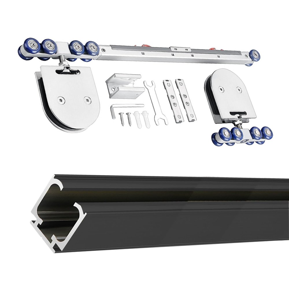 Xyrona Sliding Track Hardware Kit for Glass Cabinet Doors, Nylon Rollers, Black, 3.2 m/126 in