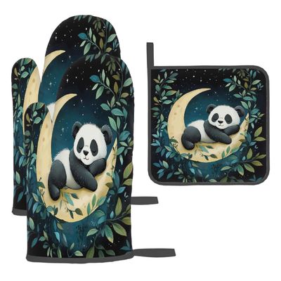 Mexpekil 3-Piece Panda Oven Mitts and Pot Holder Set