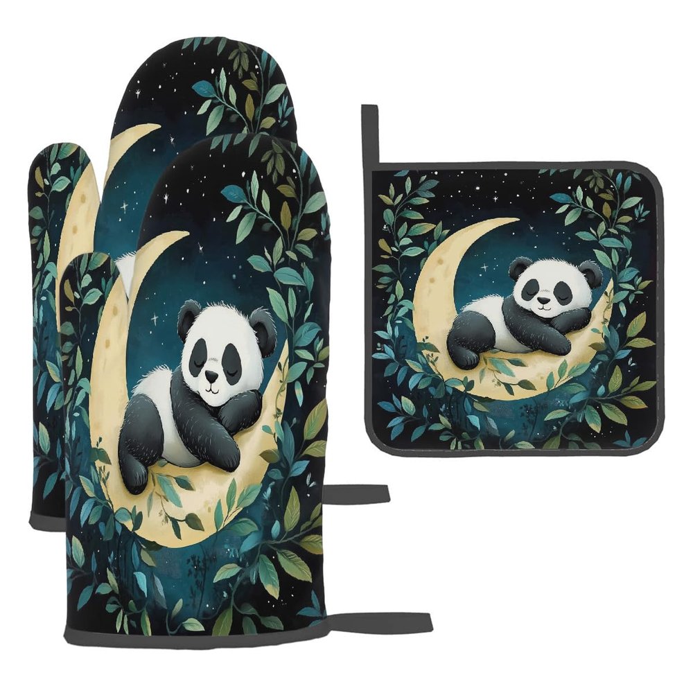 Mexpekil 3-Piece Panda Oven Mitts and Pot Holder Set