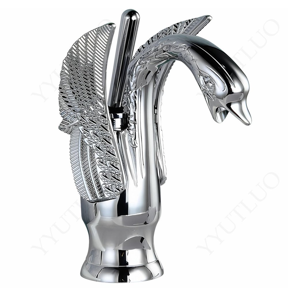 AAureolo Modern Silver Swan-Shaped Bathroom Faucet, Single-Handle, One-Hole