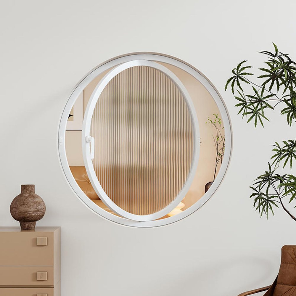 XDLYWUZIQ Round Central-Pivot Window, 360° Rotating Metal Ventilation Window, White-C, 23.7 in/60 cm