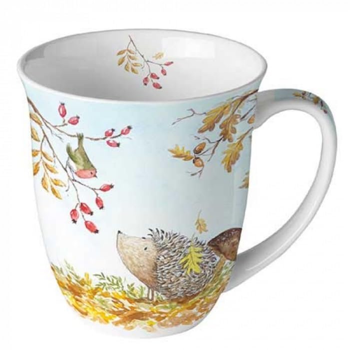 Ambiente Porcelain Mug with Hedgehog and Robin, Approx. 400 ml