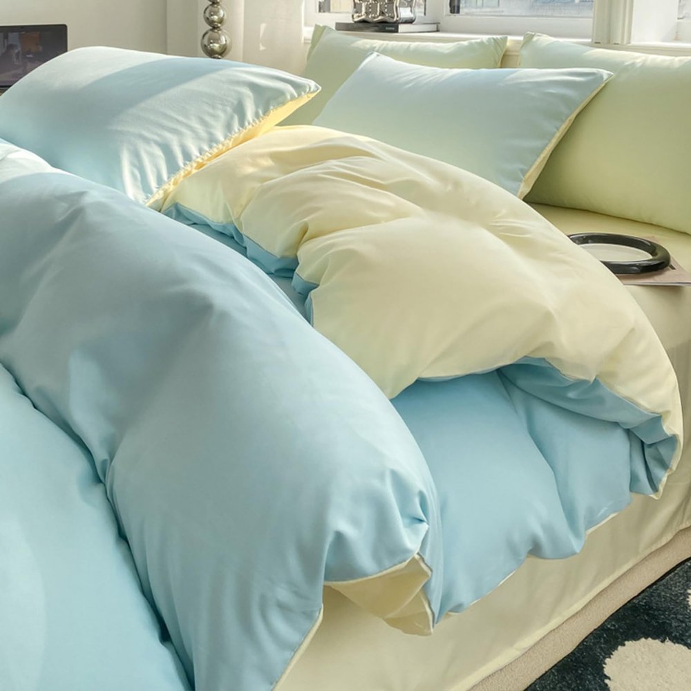 LSZHBSL Cotton Bedding Set, Light Blue, 150 x 200 cm