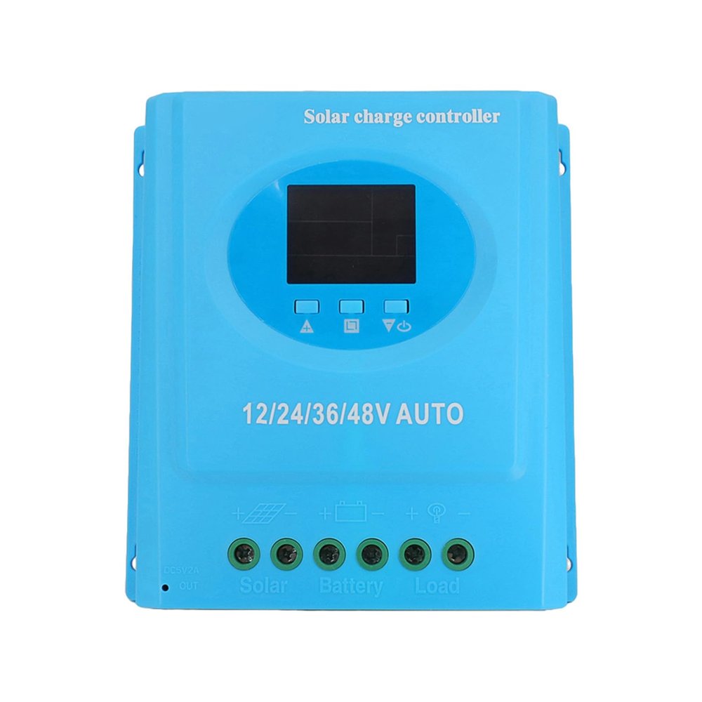 150A MPPT Solar Charge Controller, 12V/24V/36V/48V, Automatic Voltage Adaptation, Backlit LCD Display, Blue