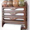 Peiaw 4-in-1 Cling Film Dispenser with Paper Towel Holder, Wall-Mounted Organizer, Brown view 1