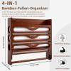 Peiaw 4-in-1 Cling Film Dispenser with Paper Towel Holder, Wall-Mounted Organizer, Brown view 2
