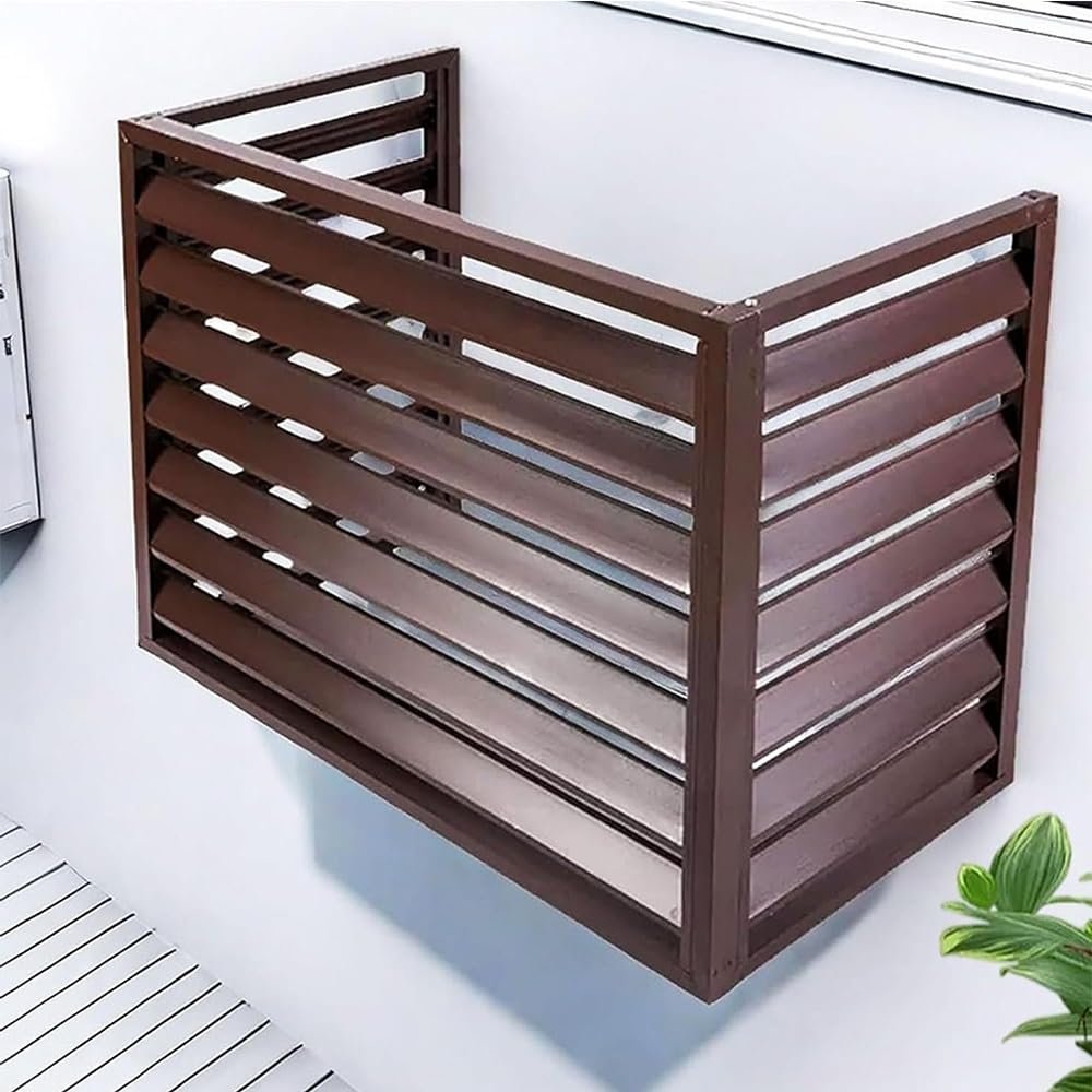 Aluminum AC Cover for Outdoor Units, 110 x 80 x 60 cm, Weather-Resistant, Brown