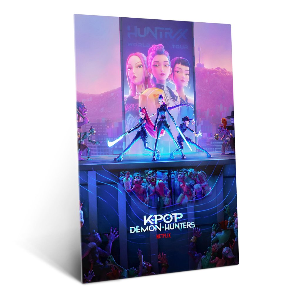 Displate K-Pop Demon Hunters Metal Poster (2025) - Netflix Neon City Battle Huntrix K-Pop Logo - Premium Wall Decor - 48 x 67.5 cm