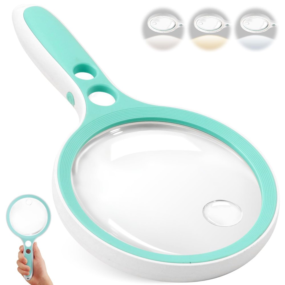 Nazano Large Lighted Magnifying Glass, 5-Inch Handheld Magnifier, Green