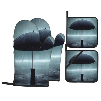 Kitchen Baking Set, Black Umbrella Rain Pattern, 4-Piece