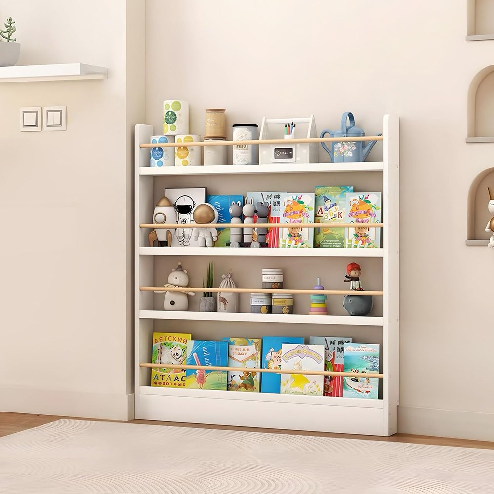 Hyunbdes Children's Bookshelf, Wall-Mounted Shelf for Books and Toys, Natural Wood
