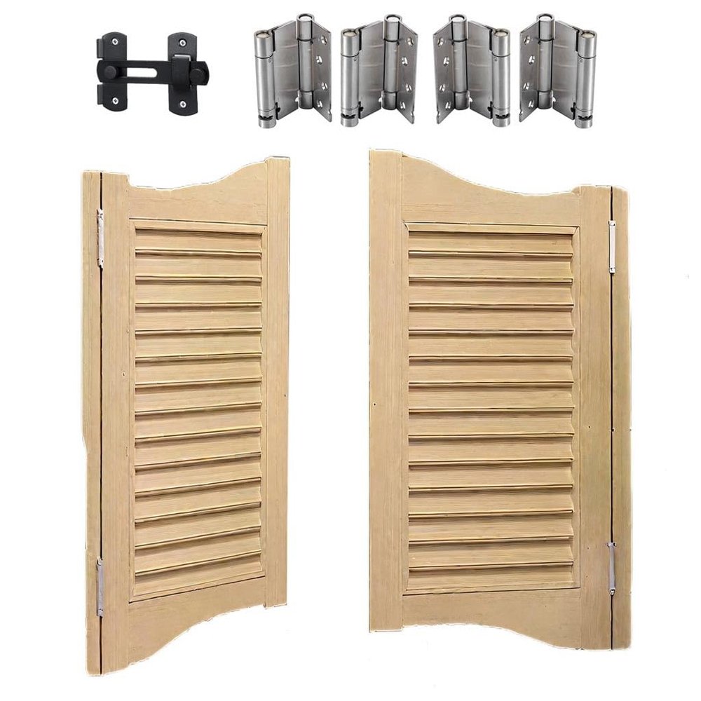 Solid Wood Saloon Swing Door for Kitchen, Café, Bar, or Patio, Beige, W84 × H80 cm