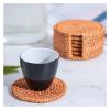 6-Piece Round Woven Rattan Coaster Set, 10 cm Diameter view 4