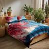 Generic Blue Bedding Set 135 x 200 cm, Microfiber Duvet Cover with Zipper, Anime-Style Mount Fuji Cherry Blossoms, Reversible, Breathable, 2-Piece Set for Children view 3