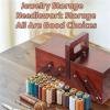 Portable Folding Wooden Sewing Box Organizer with Compartments, Red view 3