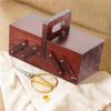Portable Folding Wooden Sewing Box Organizer with Compartments, Red view 4