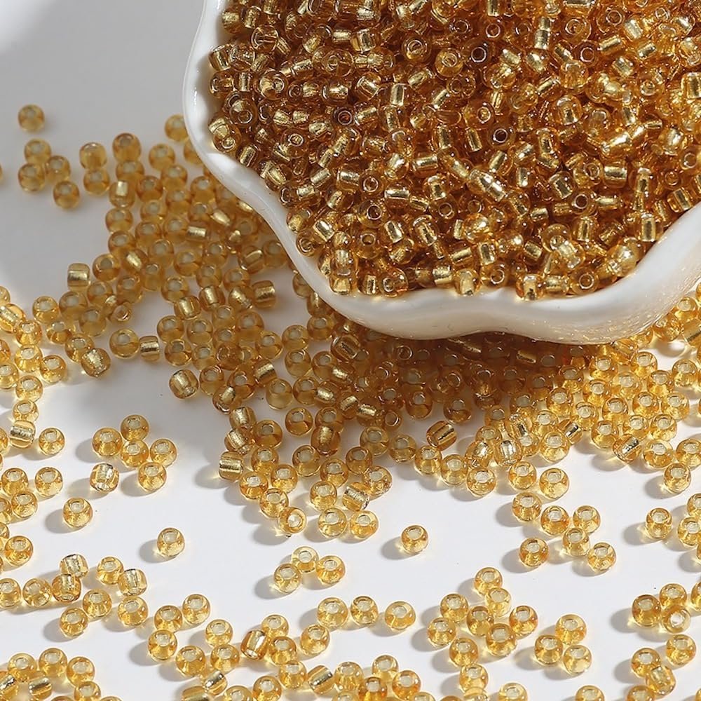 Blausky 3 mm Glass Seed Beads, 1,000 Count, Gold