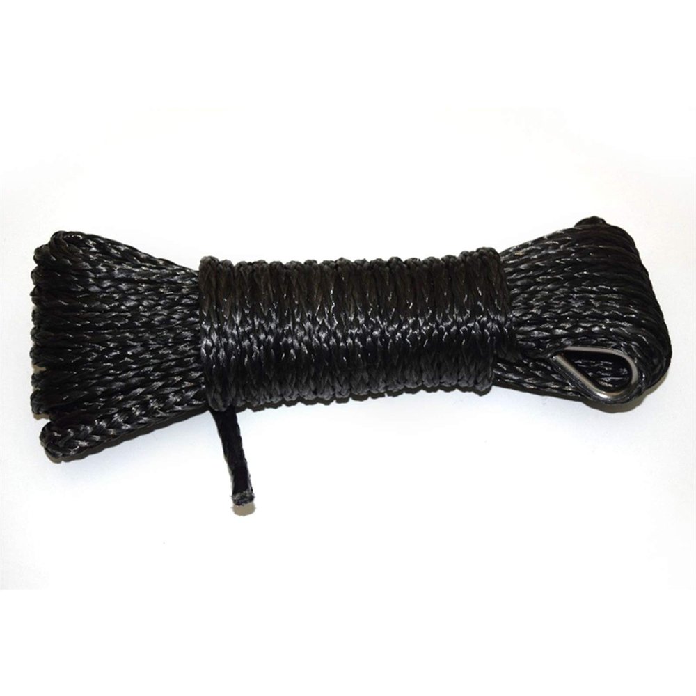 Black 1/4" x 50 ft Synthetic Winch Rope, ATV Winch Line, Kevlar Winch Cable, Warn Winch Rope, 6 mm