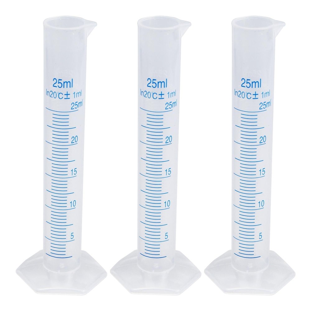50 mL Transparent Plastic Graduated Cylinders with Dual-Sided Blue Markings, 3-Pack