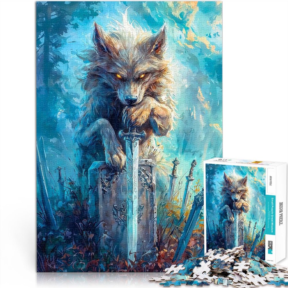 1,000-Piece Puzzle for Adults, Wolf in a Cemetery, Cardboard, Ages 14+, Family Fun, Birthday Gift, 26 x 38 cm / 10.2 x 14.9 in