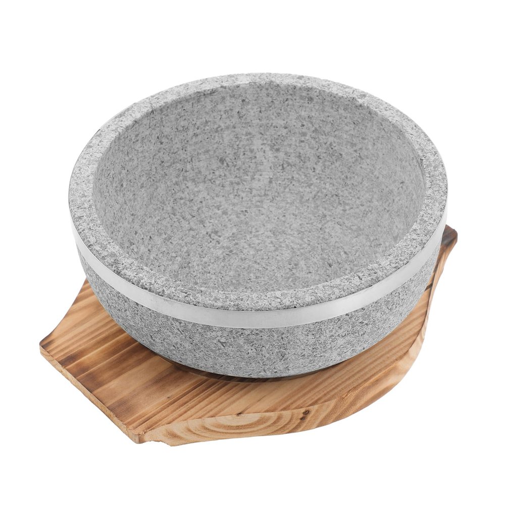 Korean Dolsot Bibimbap Stone Bowl, 800 ml, with Wooden Tray