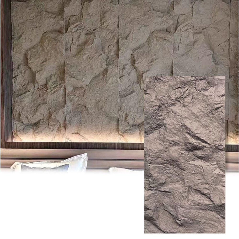 RENLXFI Faux Stone 3D PU Ceiling and Wall Panels, Cement Texture, Gray, 8 Pieces