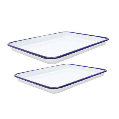 GRIRIW 2-Piece Enameled Baking Dish Set, White, 26 x 18 cm and 30 x 20 cm