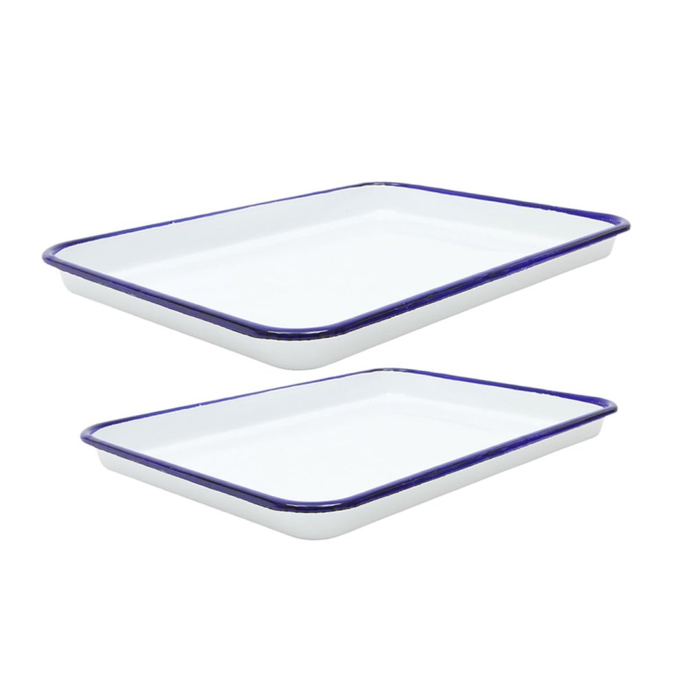 GRIRIW 2-Piece Enameled Baking Dish Set, White, 26 x 18 cm and 30 x 20 cm