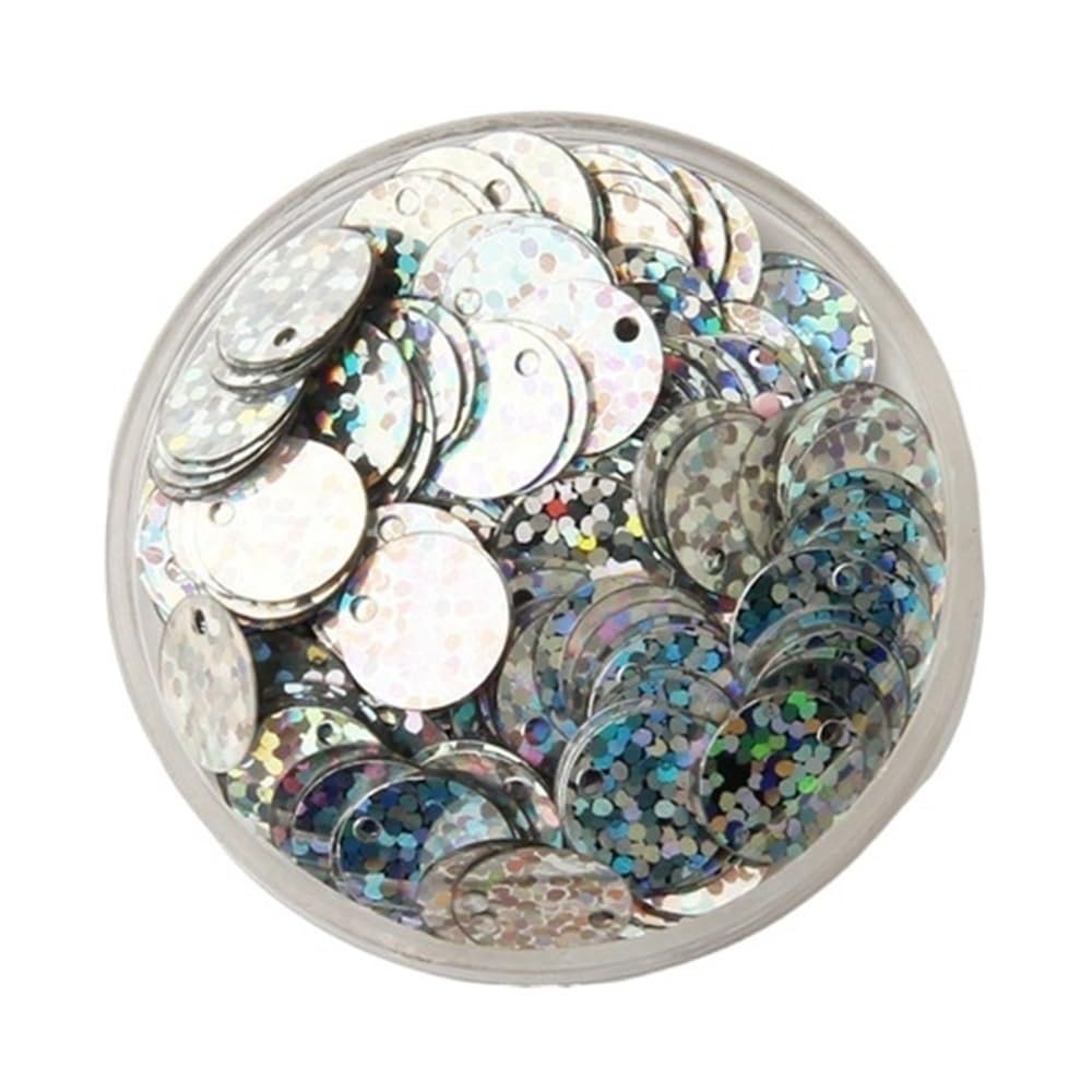 NIRNHYRUR 10 g Sequins for Creative Crafts, 1030 mm Flat Round Loose PVC Sequins (Laser Silver, 15 mm)