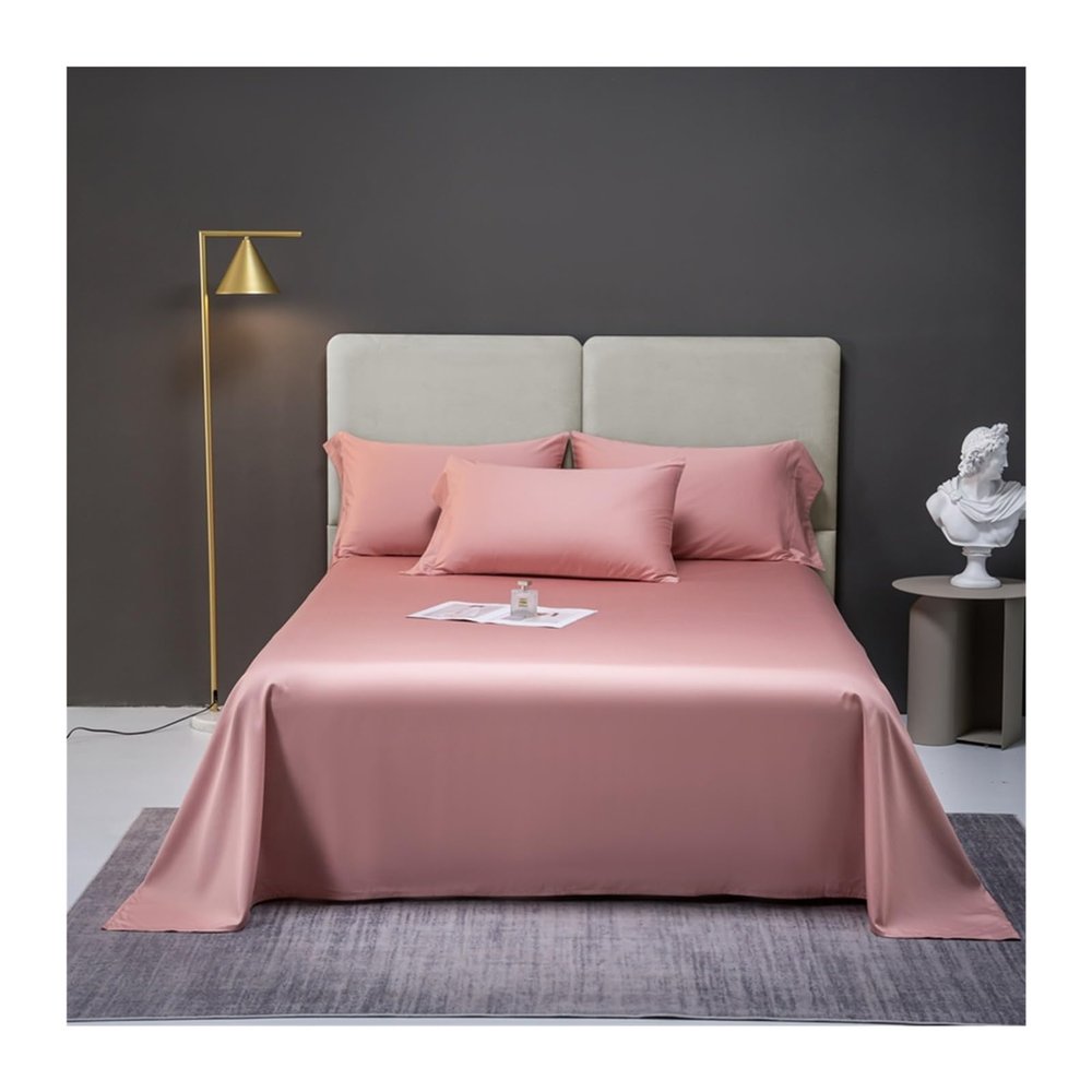 Flat Bed Sheet 245 x 250/270 cm, 500 Thread Count Long-Staple Cotton Sateen, No Elastic (Pink, 245 x 270 cm)