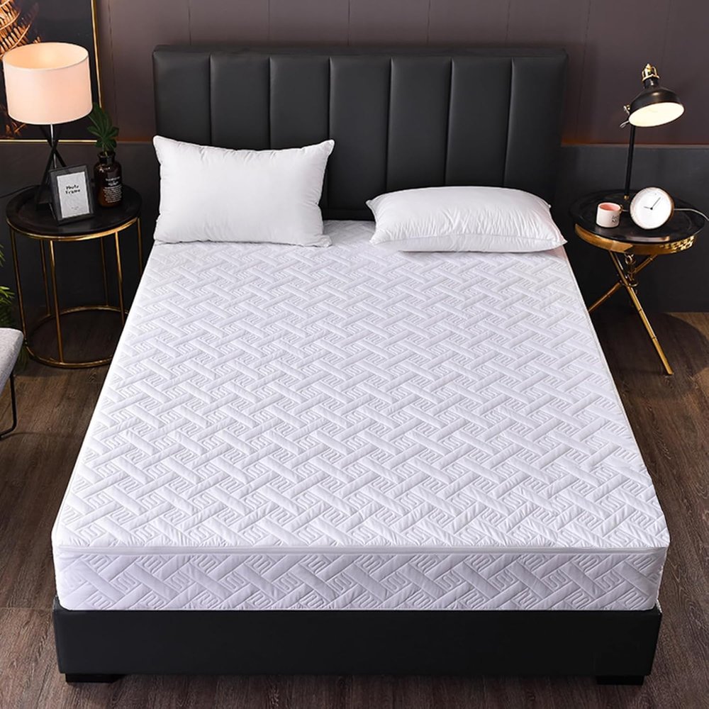 Quilted Washable Zippered Mattress Cover, Customizable Size, Moisture-Resistant, Breathable, Soft, White, 140 x 200 + 5 cm