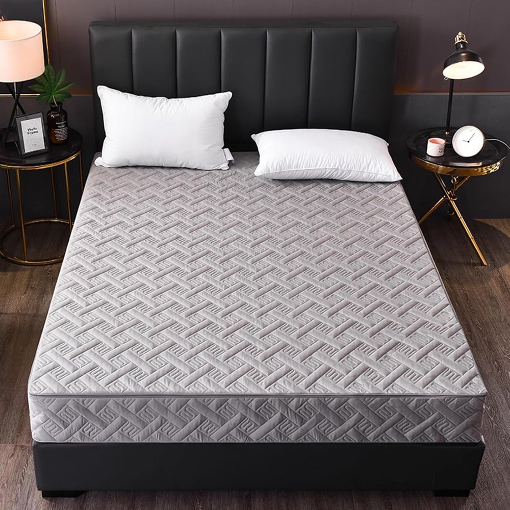 Quilted Washable Mattress Cover with Zipper, Gray, 80 x 180 + 10 cm