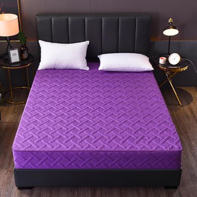 Quilted Washable Mattress Cover with Zipper, Adjustable Size, Moisture-Resistant, Purple, 200 x 220 + 18 cm