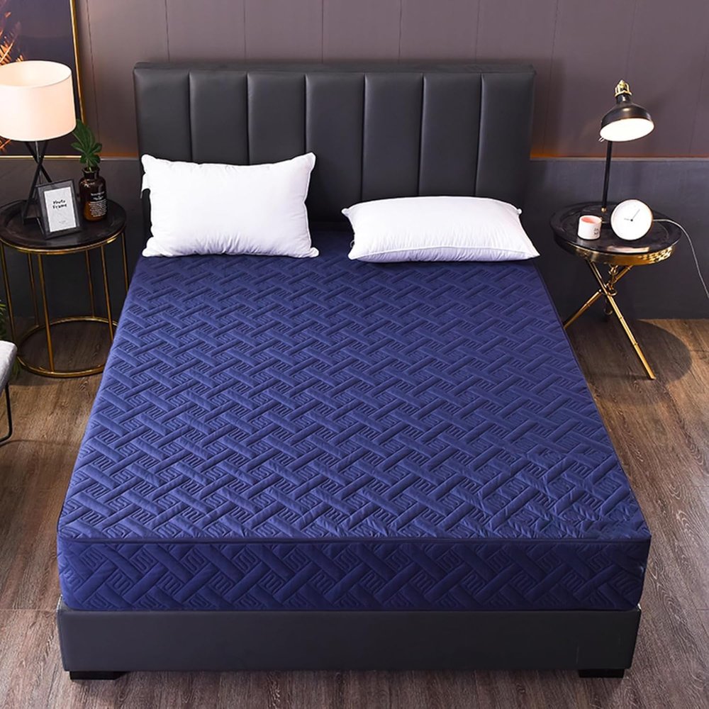 Quilted, Washable Mattress Cover with Zipper, Adjustable Size, Moisture-Resistant, Breathable and Soft Mattress Protector - Blue - 140 x 200 + 21 cm