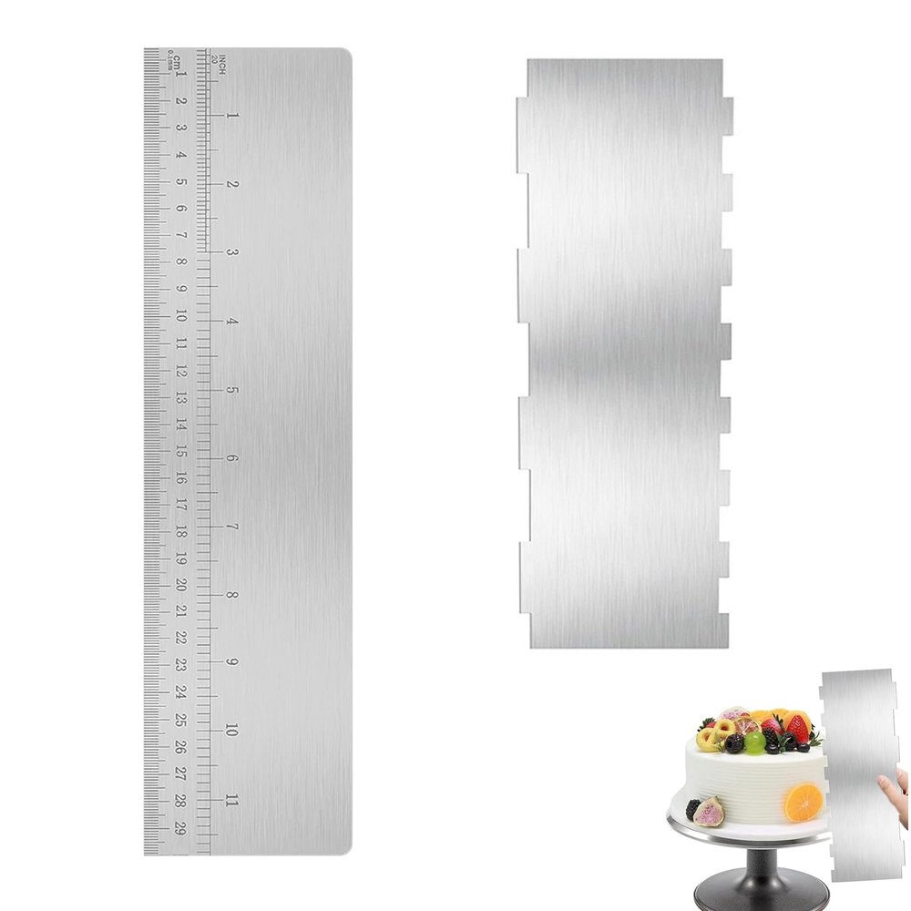2-Piece Stainless Steel Cake Spatula Set with Scale, 30 cm, 2-in-1 Cake Scraper